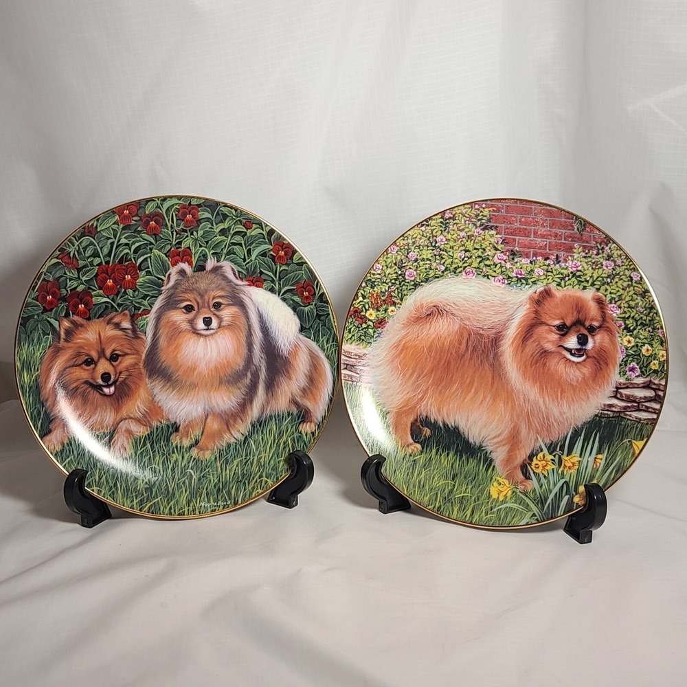 Danbury Mint Pomeranian Plates "Pretty Poms" & "Springtime Delight" B H. Bond